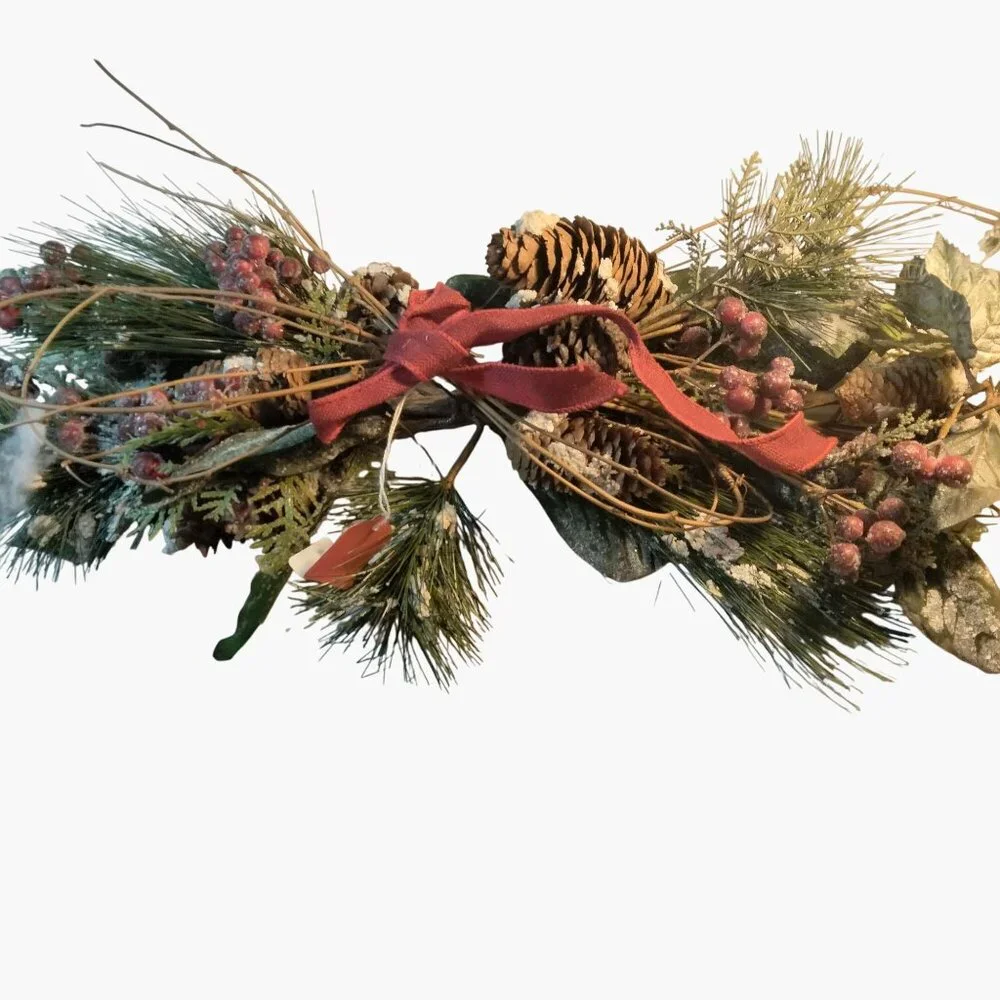 Holiday Pinecone Berry Swag Garland Red Ribbon Bow Handcrafted